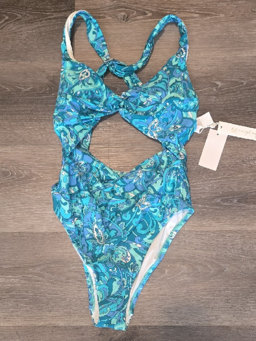 Blue Paisley Cutout One-Piece Swimsuit - Women's Swim NWT Size 6 - Picture 3 of 5